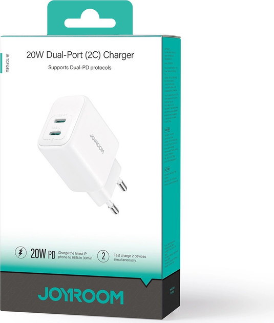 Мережевий зарядний пристрій JOYROOM JR-TCF12 2 x USB-C 20 Вт QC 3.0 White (6956116722869) - зображення 8