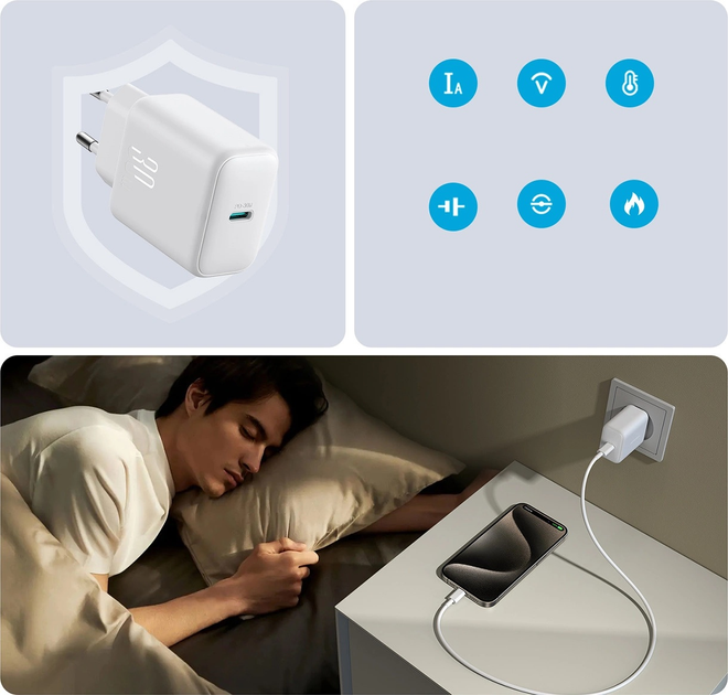 Ładowarka sieciowa JOYROOM JR-TCF24 USB-C 30 W QC SFC PD + kabel USB-C 1 m White (6956116724801) - obraz 10