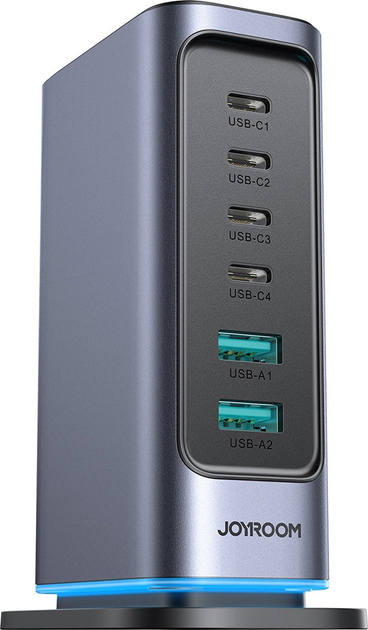 Настільний зарядний пристрій JOYROOM JR-TCM02 GaN 65 Вт EU 4 x USB-C + 2 x USB-A Black-Grey (6956116795528) - зображення 3