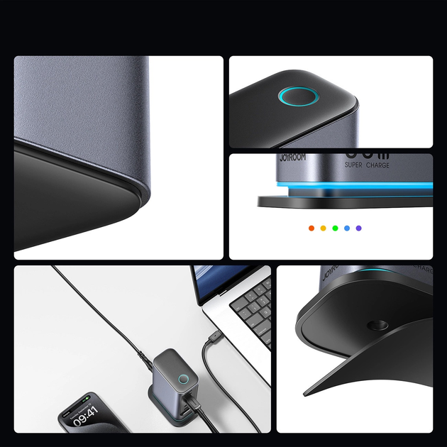 Настільний зарядний пристрій JOYROOM JR-TCM02 GaN 65 Вт EU 4 x USB-C + 2 x USB-A Black-Grey (6956116795528) - зображення 11