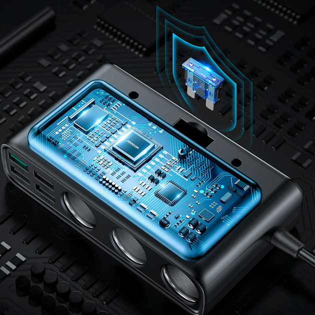 Ładowarka samochodowa JOYROOM JR-CL06 1x USB-C PD 4x USB-A QC 3x gniazdo zapalniczki Black (6941237165121) - obraz 6