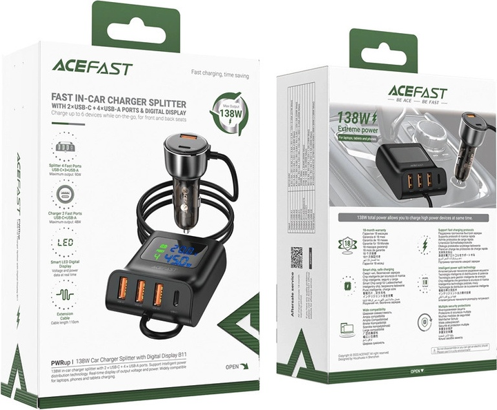 Ładowarka samochodowa Acefast B11 138 W 4 x USB-A + 2 x USB-C Black (6974316282488) - obraz 5