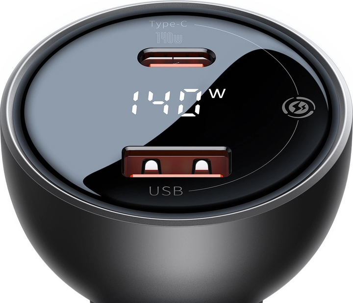 Ładowarka samochodowa Baseus Digital Display 140 W USB-A + USB-C + kabel USB-C Black (CGZX070001) - obraz 6