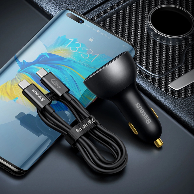 Ładowarka samochodowa Baseus Digital Display 140 W USB-A + USB-C + kabel USB-C Black (CGZX070001) - obraz 7