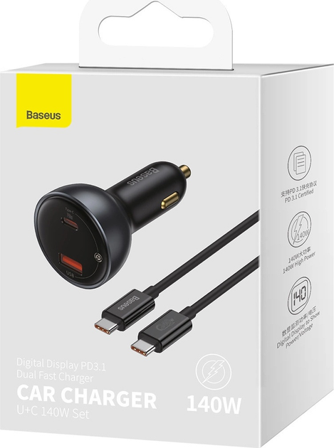 Ładowarka samochodowa Baseus Digital Display 140 W USB-A + USB-C + kabel USB-C Black (CGZX070001) - obraz 10