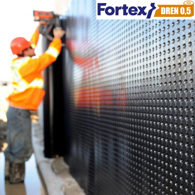 Дренажная мембрана для фундамента Fortex DREN 0,5 2 x 20 м, 40 м2 - изображение 8