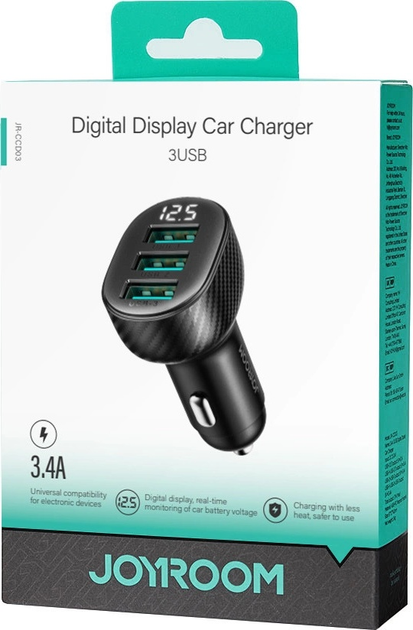 Автомобільний зарядний пристрій Joyroom JR-CCD03 3.4 A 3 x USB-A Black (6941237112002) - зображення 14