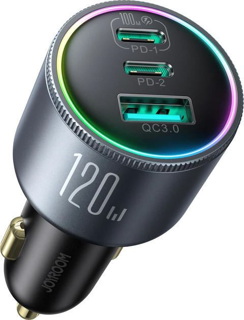 Автомобільний зарядний пристрій Joyroom JR-CCN07 100 Вт 2 x USB-C + USB-A + кабель USB-C Dark Grey (6956116788780) - зображення 6