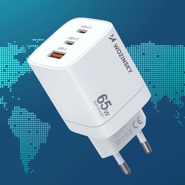 Ładowarka sieciowa Wozinsky CGWCW 65 W GaN 2 x USB-C + USB-A White (5907769308543) - obraz 11