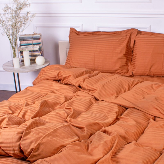 Акція на Комплект постільної білизни MirSon Satin Stripe 30-0005 Brown 175х210 Двоспальний від Rozetka