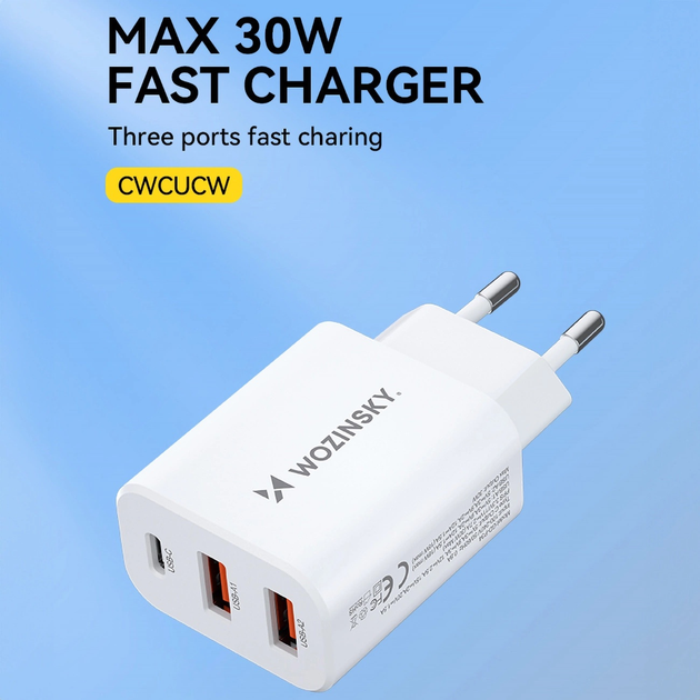 Ładowarka sieciowa Wozinsky CWCUCW 30 W 2 x USB-A + USB-C White (5907769308567) - obraz 5
