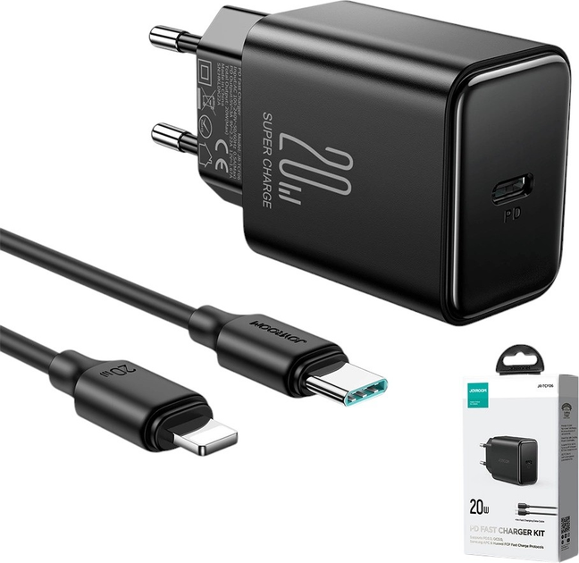 Мережевий зарядний пристрій JOYROOM JR-TCF06 PD 20 Вт GaN USB-C + кабель Lightning Black (6956116795191) - зображення 5