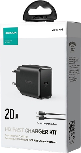 Мережевий зарядний пристрій JOYROOM JR-TCF06 PD 20 Вт GaN USB-C + кабель Lightning Black (6956116795191) - зображення 14