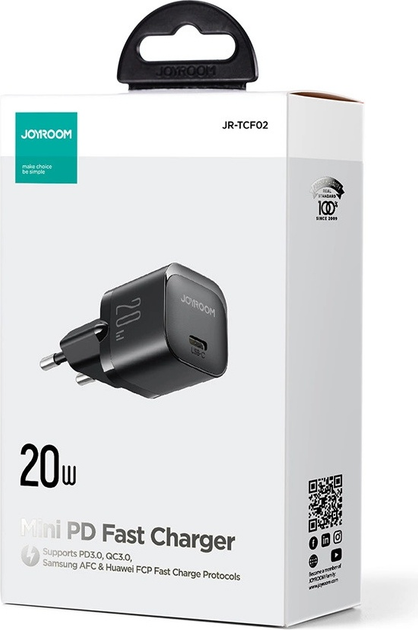 Мережевий зарядний пристрій JOYROOM JR-TCF02 PD 20 Вт USB-C Black (6956116742324) - зображення 3
