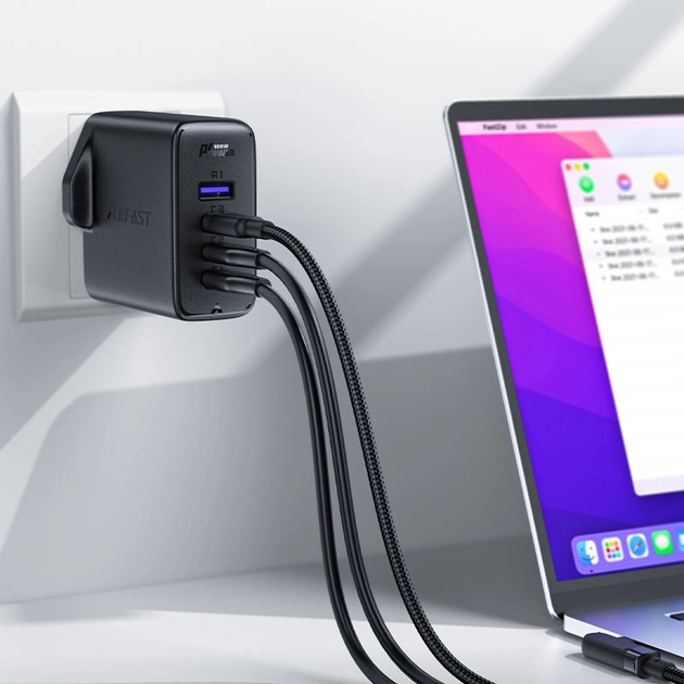 Ładowarka sieciowa Acefast A40 UK wtyczka 100 W PD 3 x USB-C 1 x USB-A + kabel USB-C Black (6974316281962) - obraz 3
