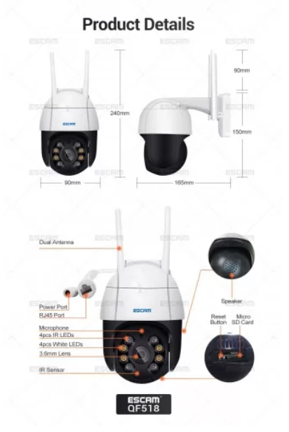 Камера уличная Escam QF518 для наружного наблюдения IP 5mp - изображение 6