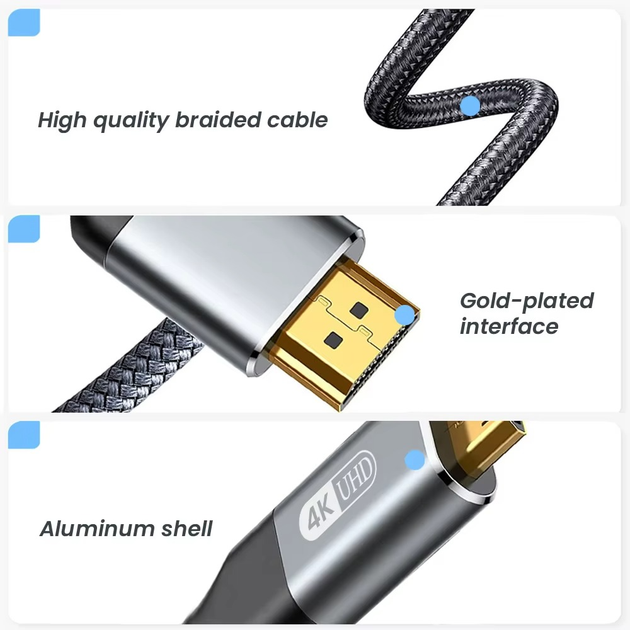 Кабель Mini HDMI to HDMI Ver 2.0 HD 4K 60 Гц NIERBO високошвидкісний двонаправлений 3м - зображення 3