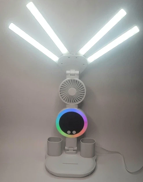 Лампа настільна для навчання з чотирма плафонами та RGB-підсвічуванням годинник та вентилятор - зображення 6