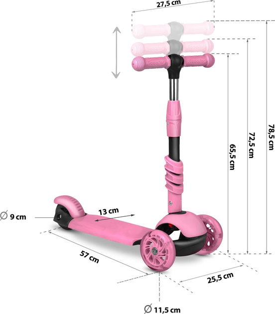 Самокат дитячий RICOKIDS Todi триколісний Рожевий (5903890611668) - зображення 16