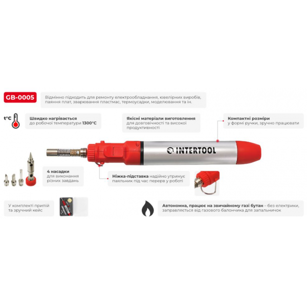 Микрогорелка Intertool 12 мл 1300°C с аксессуарами 7 ед. (GB-0005) - изображение 2