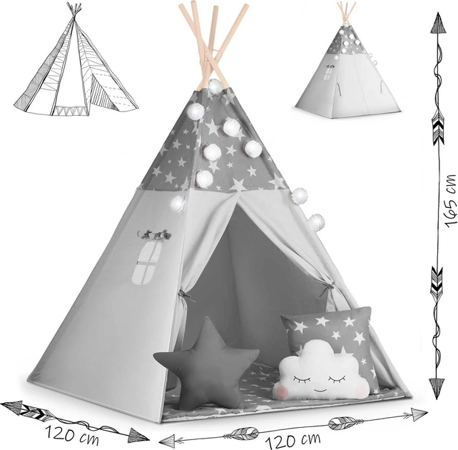 Namiot tipi dla dzieci Nukido NK-400 ze światełkami Pink-White (5903890609559) - obraz 15