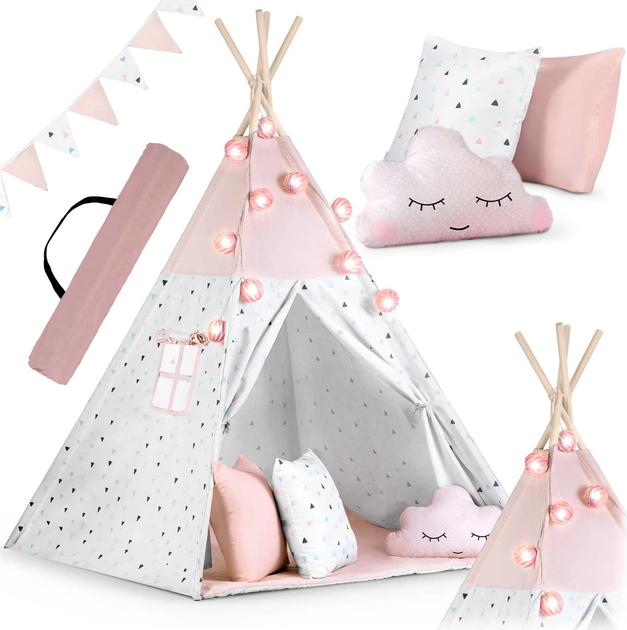 Namiot tipi dla dzieci Nukido NK-400 ze światełkami Pink-White (5903890609559) - obraz 4