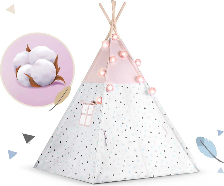Namiot tipi dla dzieci Nukido NK-400 ze światełkami Pink-White (5903890609559) - obraz 7