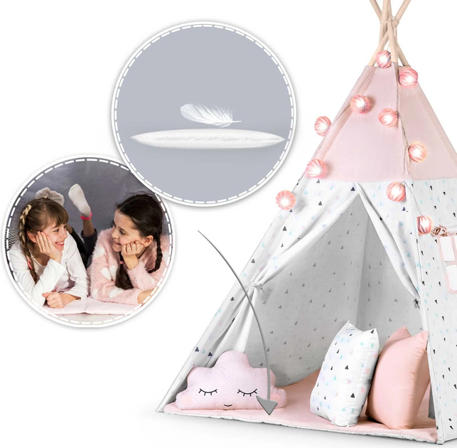 Namiot tipi dla dzieci Nukido NK-400 ze światełkami Pink-White (5903890609559) - obraz 12