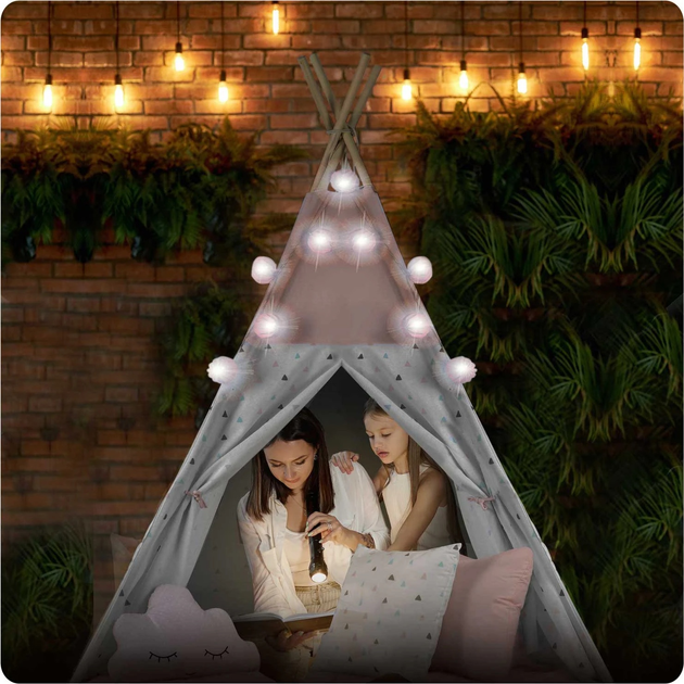 Namiot tipi dla dzieci Nukido NK-400 ze światełkami Pink-White (5903890609559) - obraz 16