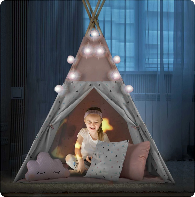 Namiot tipi dla dzieci Nukido NK-400 ze światełkami Pink-White (5903890609559) - obraz 17