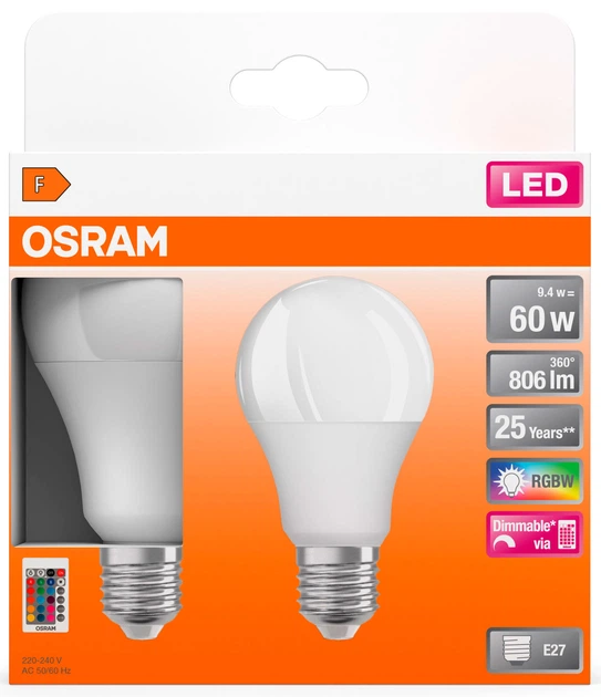 Світлодіодна лампа Osram LED STAR+ A60 DIM 9W (806Lm) 2700К+RGB E27 пульт ДУ (4058075430891) - зображення 4