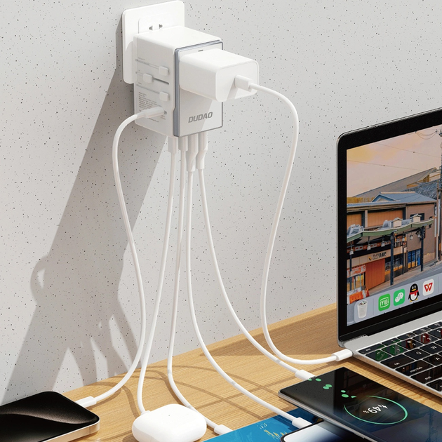 Мережевий зарядний пристрій Dudao A35Pro 2 x USB-A + 3 x USB-C 35 Вт US/EU/UK/AU/JP White (6976625332595) - зображення 4