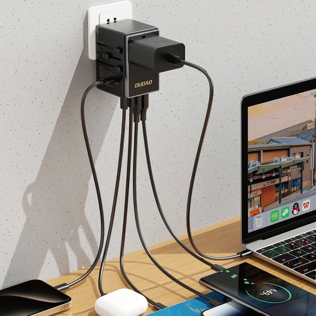 Ładowarka sieciowa podróżna Dudao A35Pro 2 x USB-A + 3 x USB-C 35 W US/EU/UK/AU/JP Black (6976625332618) - obraz 4
