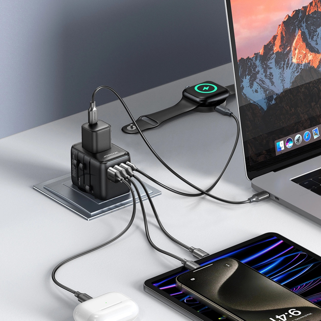 Мережевий зарядний пристрій JOYROOM JR-TCW01 3 x USB-A + USB-C 17 Вт US/EU/UK/AU/JP/CN Black (6956116701963) - зображення 9
