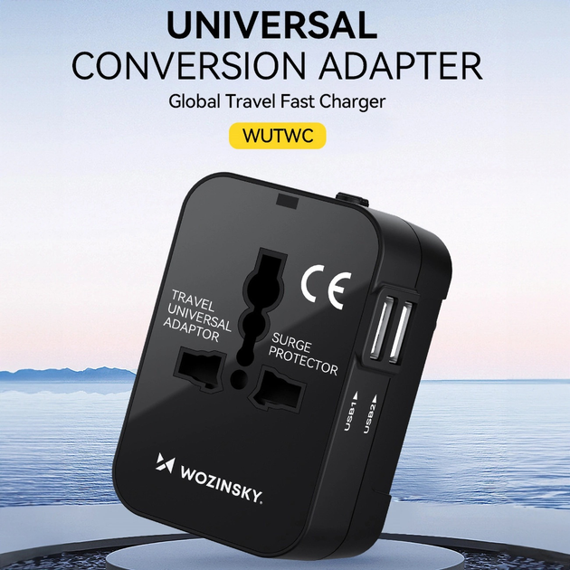 Мережевий зарядний пристрій Wozinsky WUTWC 2 x USB-A 24 Вт US/EU/UK/AU Black (5907769308512) - зображення 5