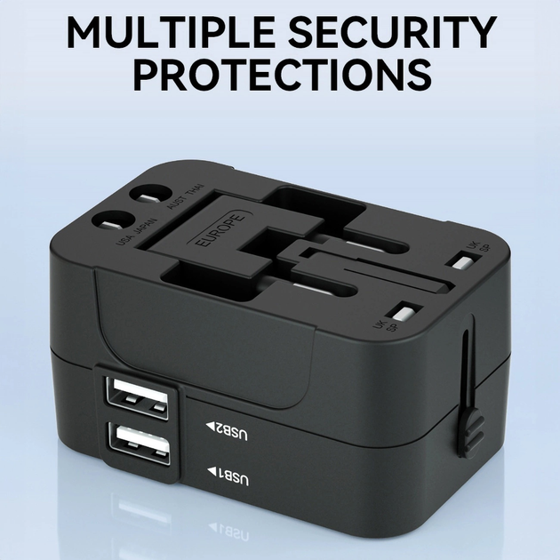 Мережевий зарядний пристрій Wozinsky WUTWC 2 x USB-A 24 Вт US/EU/UK/AU Black (5907769308512) - зображення 6