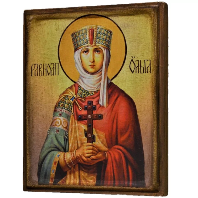 Ікона "Свята княгиня Ольга" на дереві 15х18 см - Фото 2 Ікона "Свята княгиня Ольга" на дереві 15х18 см - зображення 2