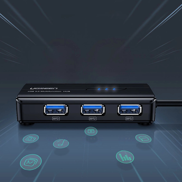 USB-хаб Ugreen USB 3.0 - 3 x USB 3.0 + RJ45 1000M Ethernet Black (6957303822652) - зображення 6