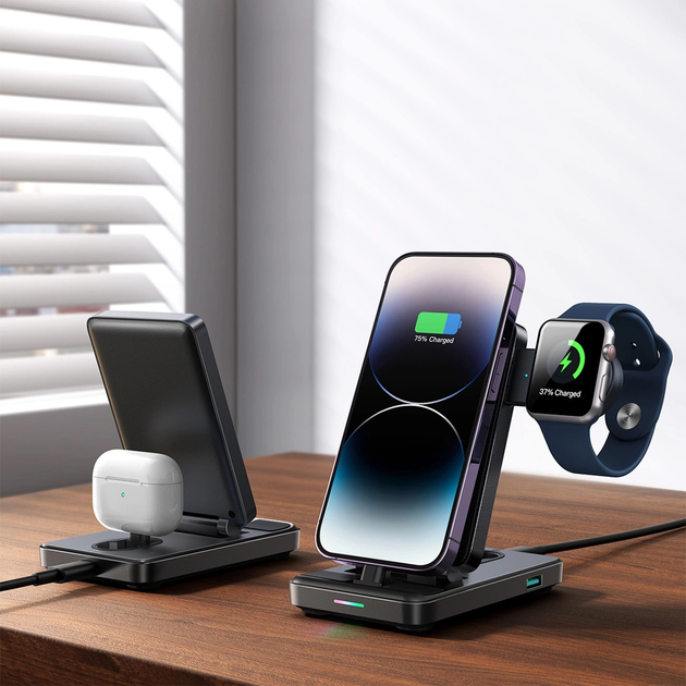 Stacja ładująca JOYROOM JR-WQS02 iPhone AirPods Apple Watch 4 in 1 Black (6956116772833) - obraz 9