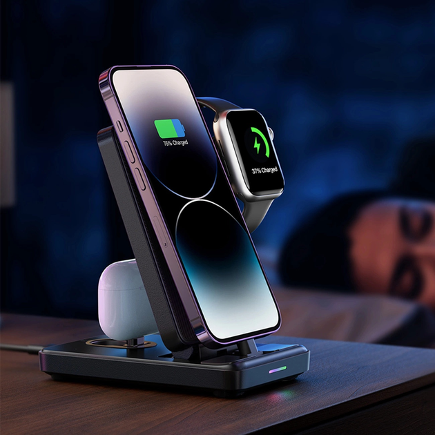 Stacja ładująca JOYROOM JR-WQS02 iPhone AirPods Apple Watch 4 in 1 Black (6956116772833) - obraz 10
