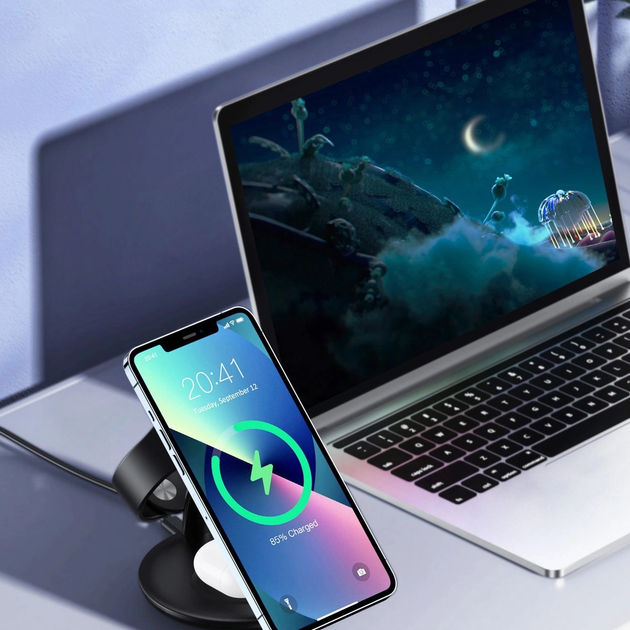 Бездротова зарядна станція CHOETECH 3 in 1 T587-F для iPhone / AirPods Pro / Apple Watch Black (6932112102713) - зображення 6
