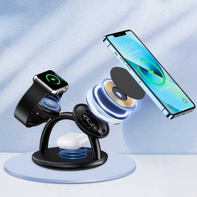 Бездротова зарядна станція CHOETECH 3 in 1 T587-F для iPhone / AirPods Pro / Apple Watch Black (6932112102713) - зображення 7