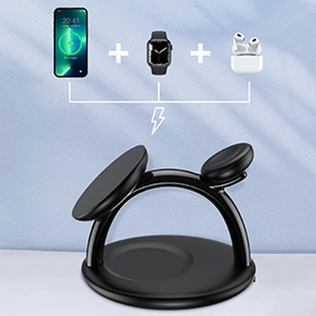 Бездротова зарядна станція CHOETECH 3 in 1 T587-F для iPhone / AirPods Pro / Apple Watch Black (6932112102713) - зображення 11