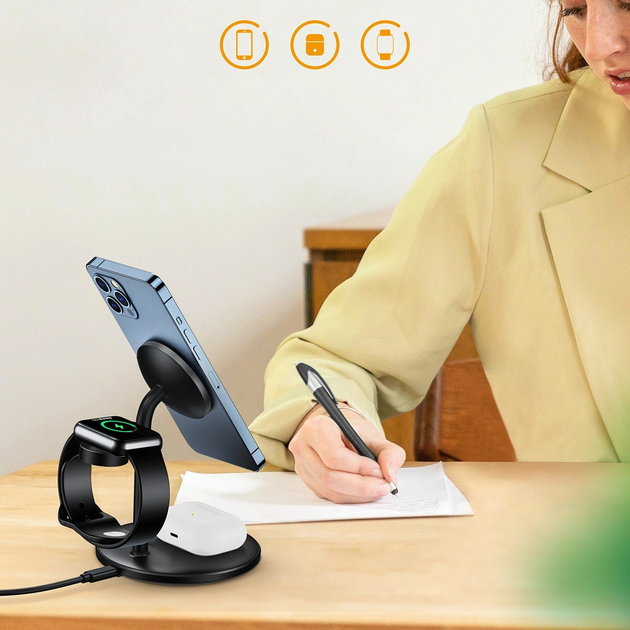 Stacja ładująca indukcyjna CHOETECH 3 in 1 T585-F do iPhone / AirPods Pro / Apple Watch Black (6932112104458) - obraz 6