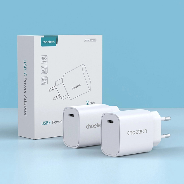 Набір мережевих зарядних пристроїв CHOETECH Q5004 PD 20W USB-C 2 шт. (6932112103017) - зображення 8