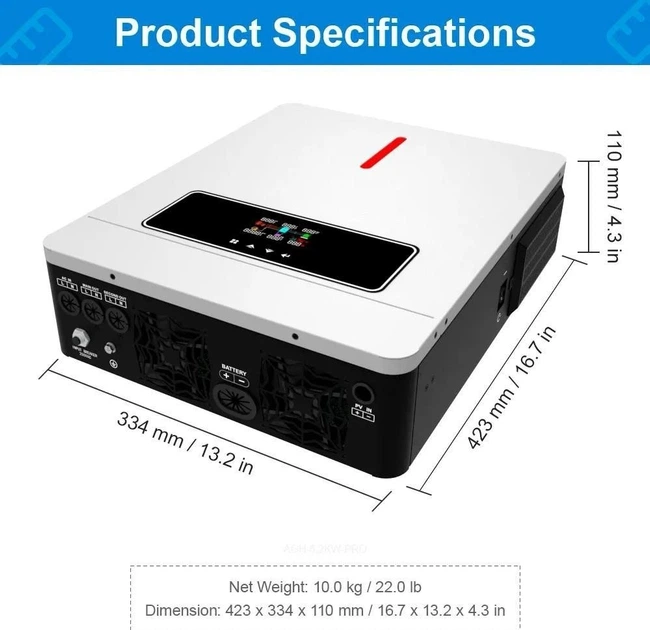 Гибридный инвертор Daxtromn AGH-6.2KW 48В 120А WiFi Солнечный инвертор чистой синусоиды 6200 Вт - Фото 8 Гибридный инвертор Daxtromn AGH-6.2KW 48В 120А WiFi Солнечный инвертор чистой синусоиды 6200 Вт - изображение 8
