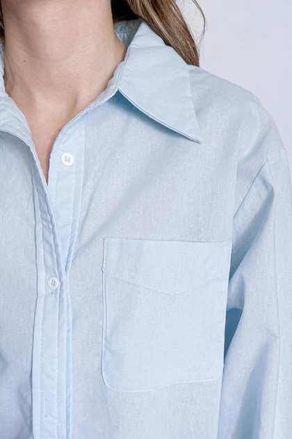 Льняная рубашка укороченная onesize Premium Linen Apmi голубой - изображение 3