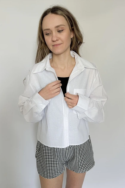 Льняная рубашка укороченная onesize Premium Linen Apmi белый - изображение 6