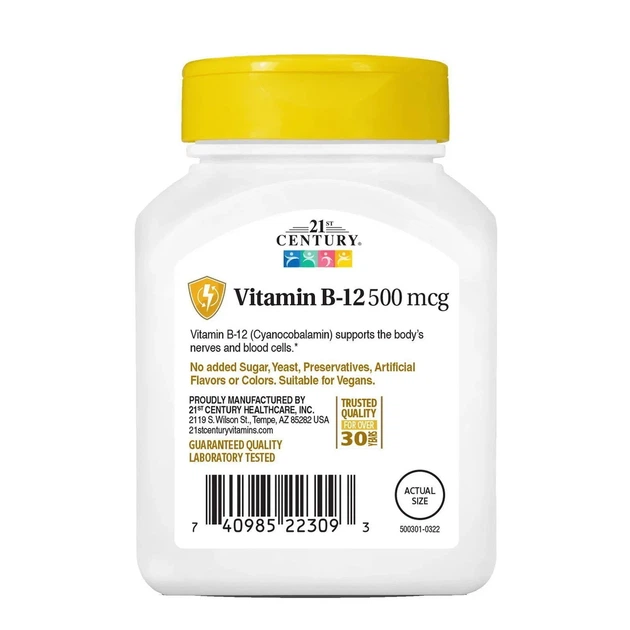 Вітамін B12 21st Century (Vitamin B12) 500 мкг 110 таблеток - зображення 4