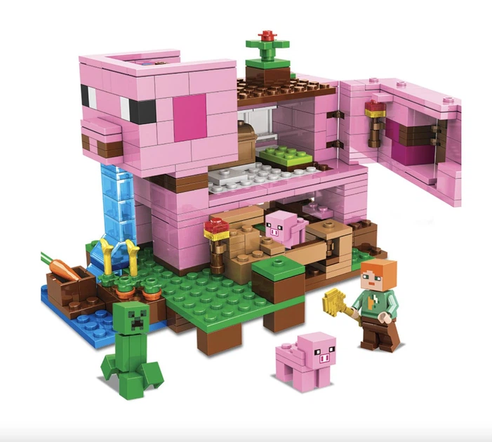 Конструктор Майнкрафт 387 деталей+персонажі, дитячий набір Minecraft My World Mineworld Дім-свиня AA8004 - Фото 2 Конструктор Майнкрафт 387 деталей+персонажі, дитячий набір Minecraft My World Mineworld Дім-свиня AA8004 - зображення 2